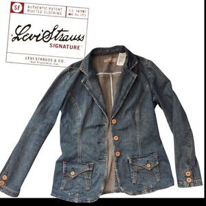 Levi's Strauss signature medium wash denim jean blazer jacket sz s 4/6 authentic